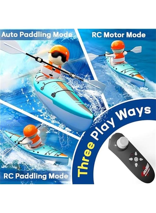 Kids Remote Control Boat Toy, Toddler RC Kayak Paddle Boats Bath Toys Boys 4-8-12, Water Racing W/Light Outdoor Pool Lake Bathtub, Birthday Gifts 5 6 7 9 10 Year Old Child Girl-Blue