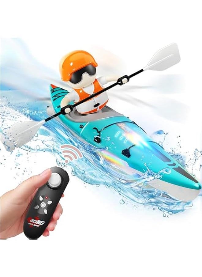 Kids Remote Control Boat Toy, Toddler RC Kayak Paddle Boats Bath Toys Boys 4-8-12, Water Racing W/Light Outdoor Pool Lake Bathtub, Birthday Gifts 5 6 7 9 10 Year Old Child Girl-Blue