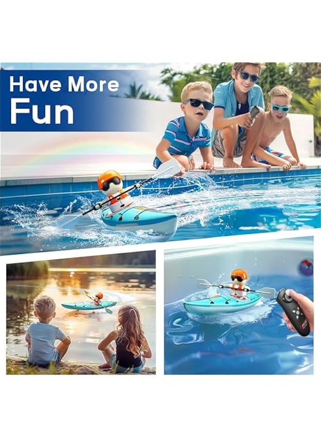 Kids Remote Control Boat Toy, Toddler RC Kayak Paddle Boats Bath Toys Boys 4-8-12, Water Racing W/Light Outdoor Pool Lake Bathtub, Birthday Gifts 5 6 7 9 10 Year Old Child Girl-Blue