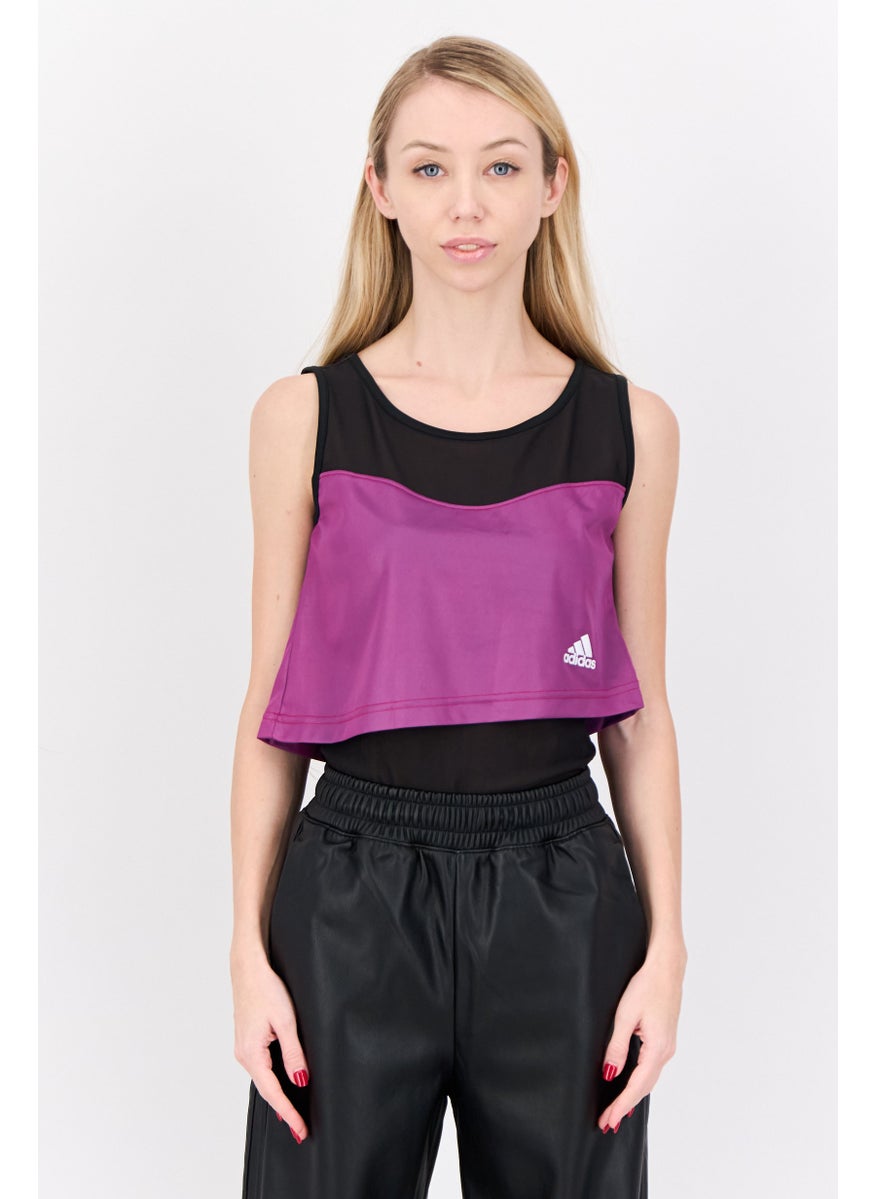 Women Two-Tone Sleeveless Bodysuit, Black