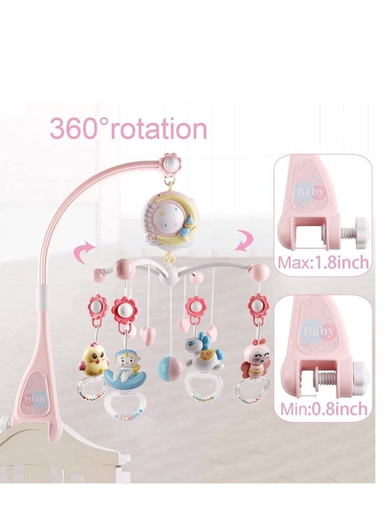 Baby Musical Crib Mobile with Projector and Night Light with Timing Function 360 Degrees Rotating Rattles Infants Crib Hanging Toys Take Along Mobile Music Box and Rattle Newborn Baby Gift