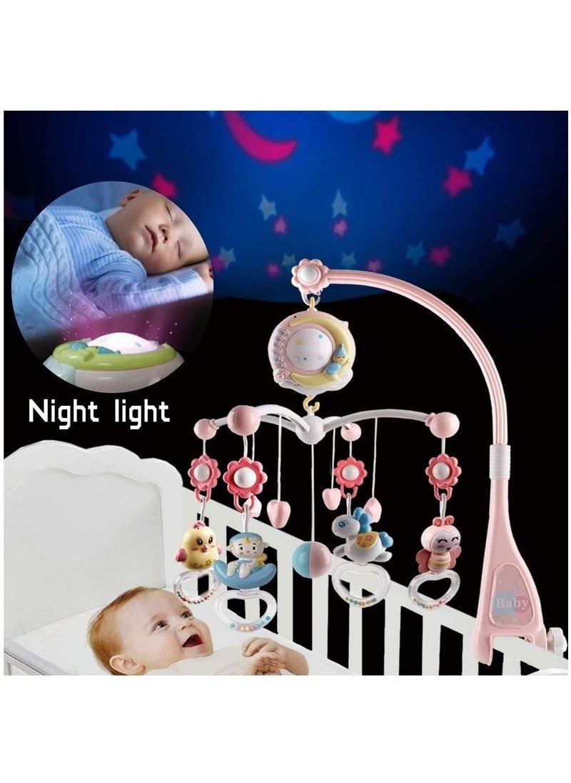 Baby Musical Crib Mobile with Projector and Night Light with Timing Function 360 Degrees Rotating Rattles Infants Crib Hanging Toys Take Along Mobile Music Box and Rattle Newborn Baby Gift