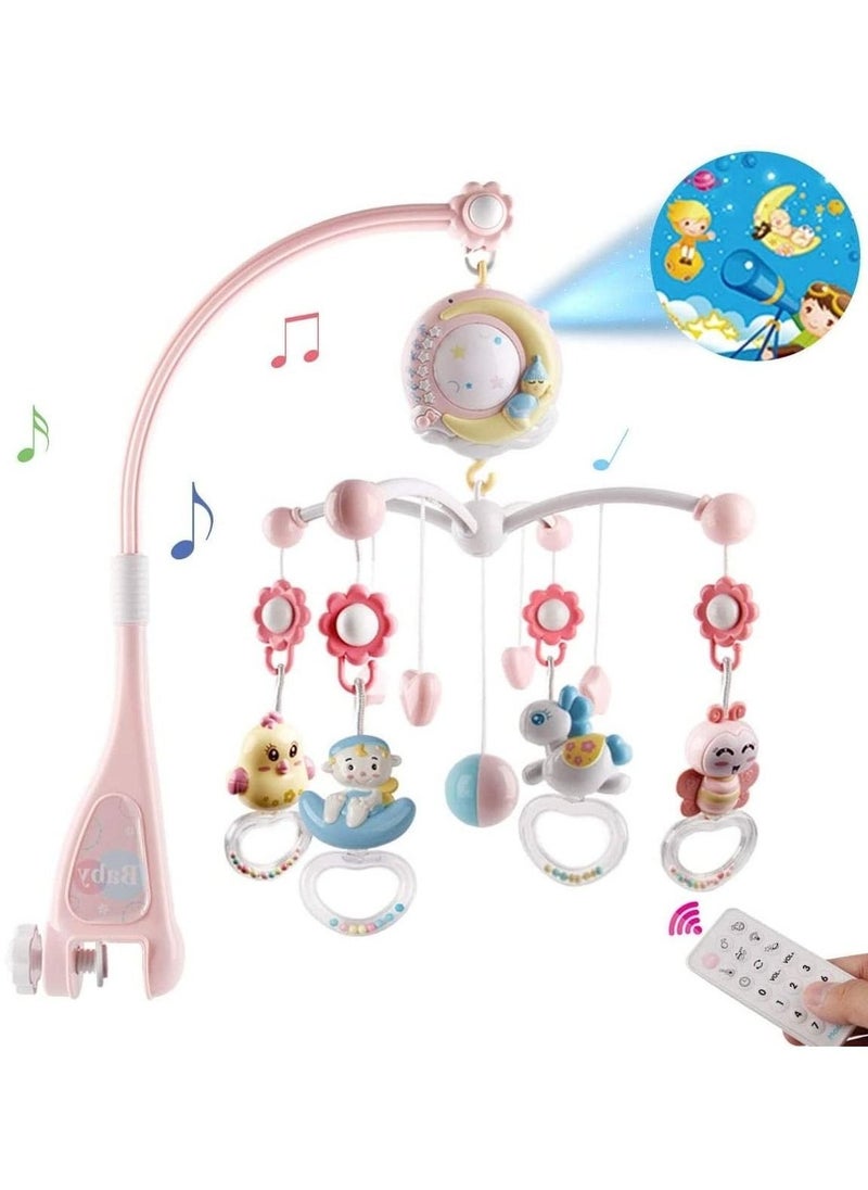 Baby Musical Crib Mobile with Projector and Night Light with Timing Function 360 Degrees Rotating Rattles Infants Crib Hanging Toys Take Along Mobile Music Box and Rattle Newborn Baby Gift