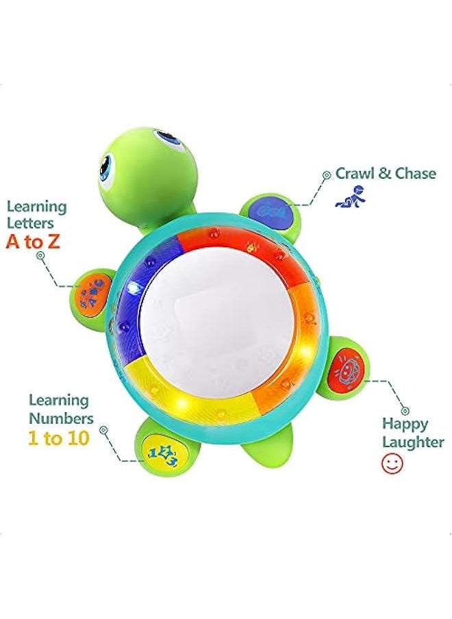 Baby Musical Turtle Toy, Spanish English Bilingual Learning, Toddler Crawling Toys W/ Light & Sound, Infant Development Educational Birthday Gifts 6 7 8 9 10 12 Month 1 Year Old Boy Girl
