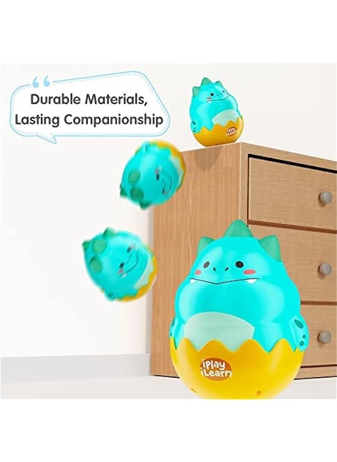 Baby Dinosaur Wobble Toys, Infant Dino Roly-Poly 3-6-12 Month, Babies Tummy Time Fun, Sensory Development, Newborn Gift First Birthday Present 4 5 7 8 9 10 Month 1 Year Toddler Boy Girl