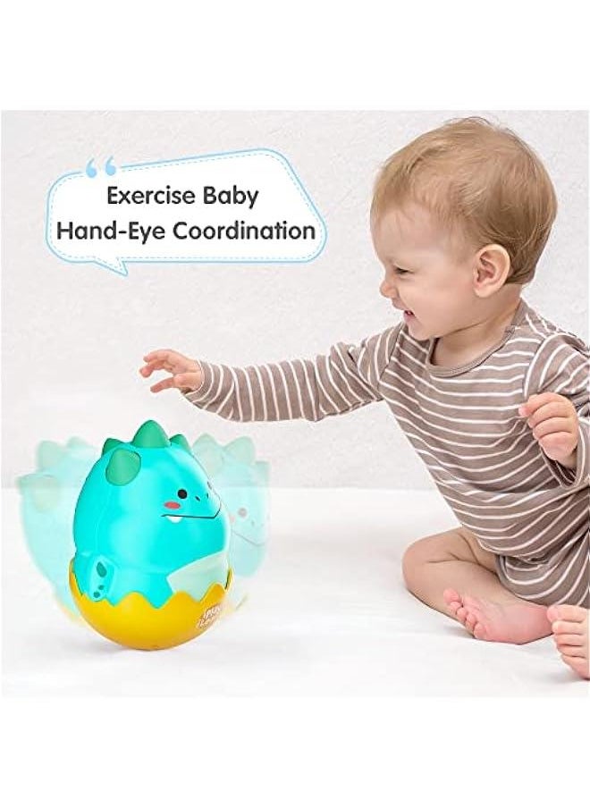 Baby Dinosaur Wobble Toys, Infant Dino Roly-Poly 3-6-12 Month, Babies Tummy Time Fun, Sensory Development, Newborn Gift First Birthday Present 4 5 7 8 9 10 Month 1 Year Toddler Boy Girl