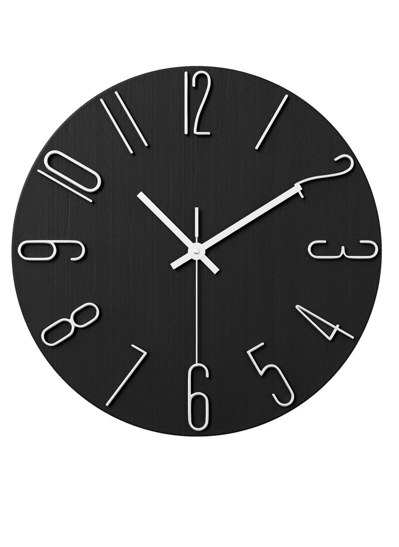 Wall Clock, 12 Inch Wall Clock Silent Non Ticking, Preciser Modern Style Decor Clock for Home, Office, School, Kitchen, Bedroom, Living Room(Black)