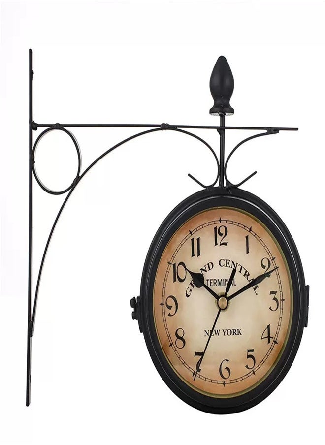Retro Double-Sided Garden Wall Clock Vintage Industrial Two Sides Wall Hanging Clock for Indoor Decorative Antique Style Creative Classic Wall Clocks Decoration
