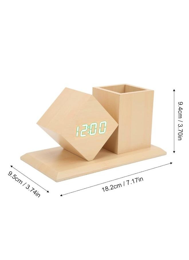 Wooden Pen Holder Digital Led Clock With Alarm and Temperature