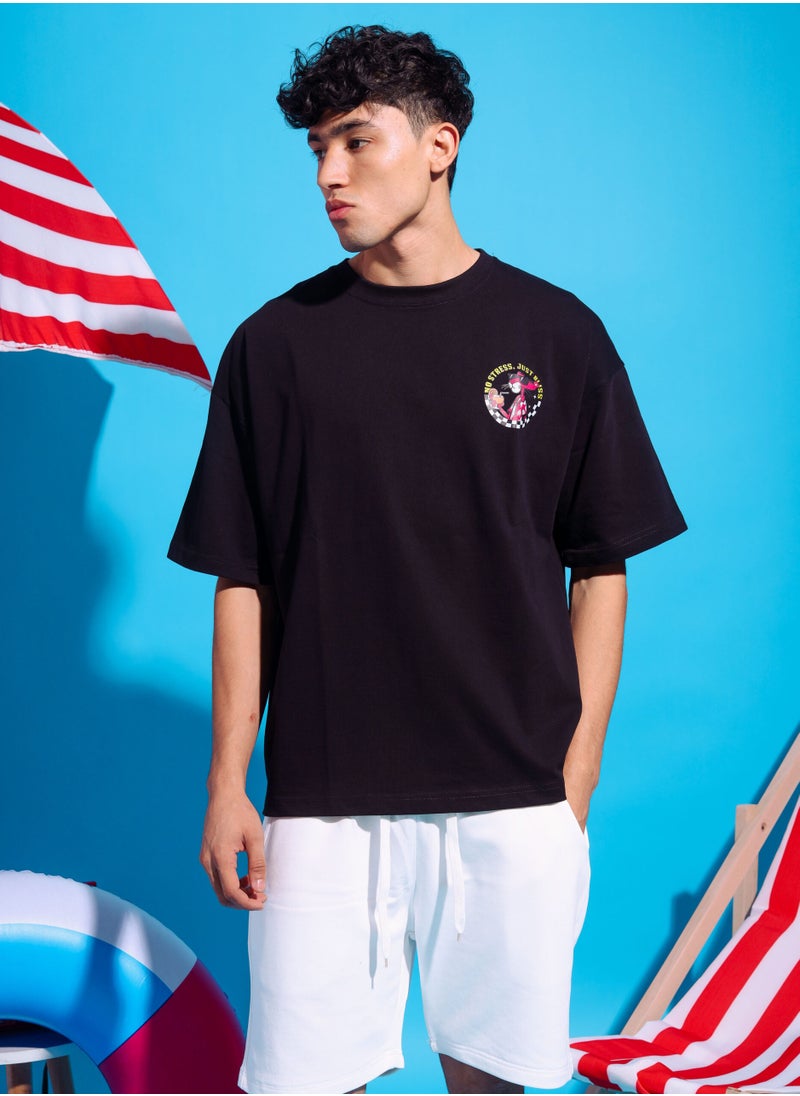 Spread positivity and good vibes with our Pink Panther Black Oversized T-shirt with ‘No Stress Just Bliss’ Statement. Made from soft and breathable Cotton, designed to keep you feeling relaxed and carefree while reminding you to prioritize your well-being. Perfect for casual outings, lounging at home, or simply enjoying the sunny weather.