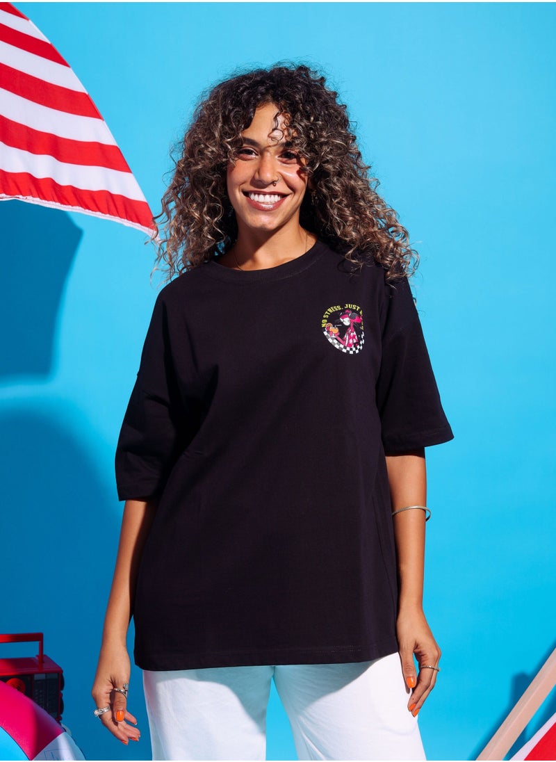 Spread positivity and good vibes with our Pink Panther Black Oversized T-shirt with ‘No Stress Just Bliss’ Statement. Made from soft and breathable Cotton, designed to keep you feeling relaxed and carefree while reminding you to prioritize your well-being. Perfect for casual outings, lounging at home, or simply enjoying the sunny weather.