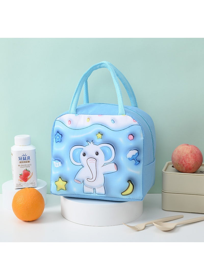 3D Cartoon Insulation Bag Childrens Portable Insulation Bag Oxford Cloth Lunch Bag Cute Lunch Bag Student Lunch Box Bag Blue Elephant