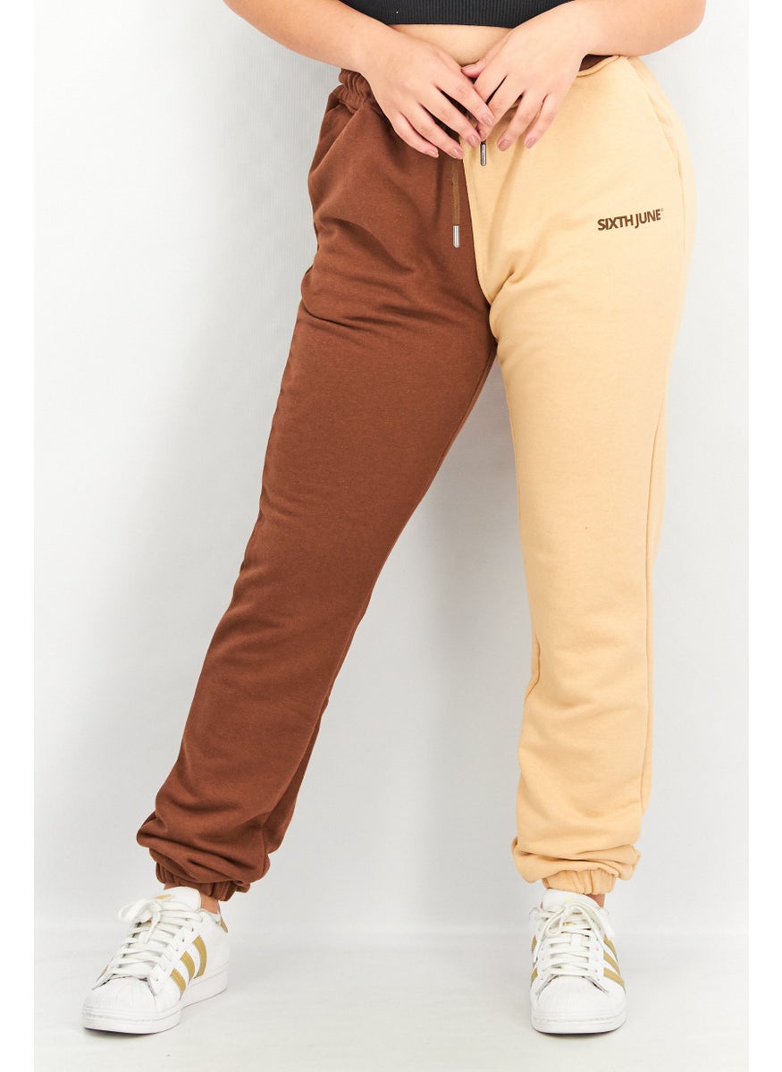 Women Regular Fit Two Tone Drawstring Pants, Brown