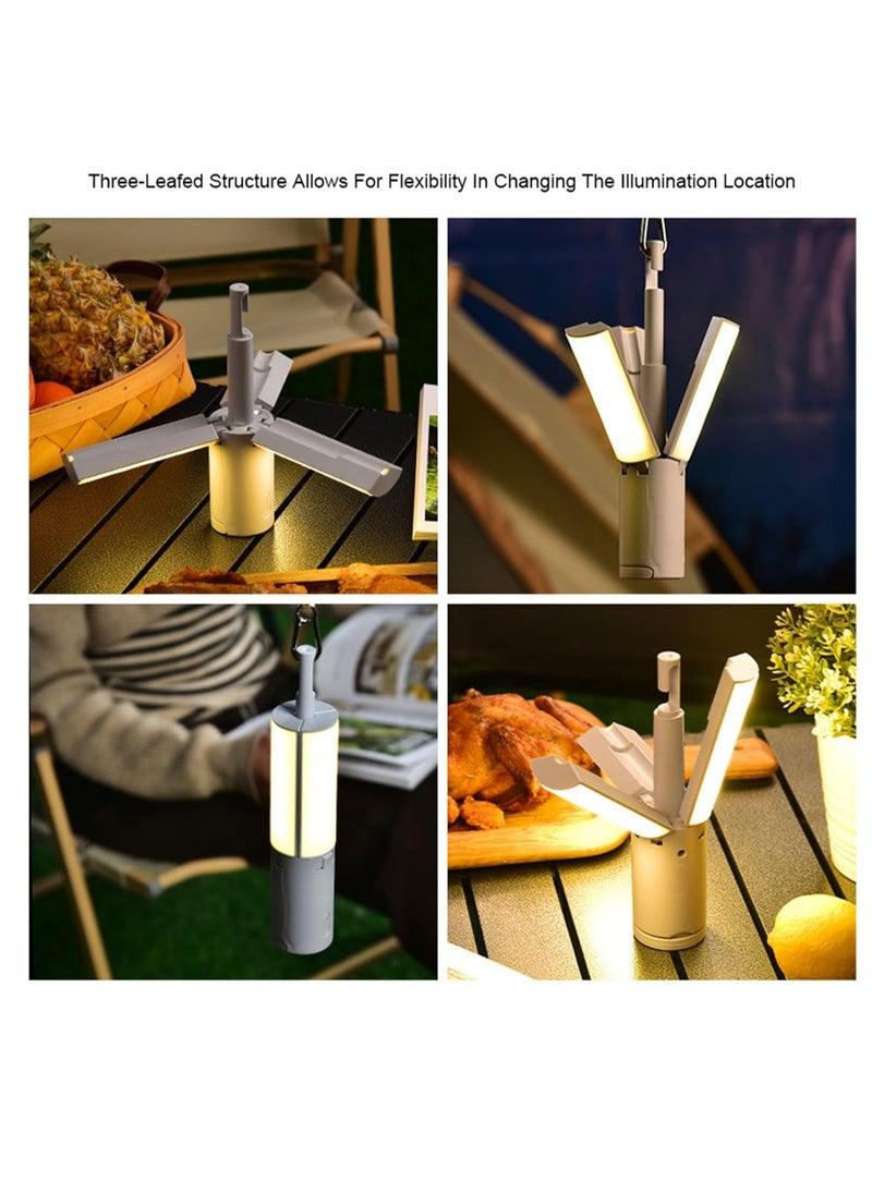 Multifunctional Camping Lantern with Hanging Hook Outdoor Handheld Flashlight Foldable 3 Panels Rechargeable Camping Lamp