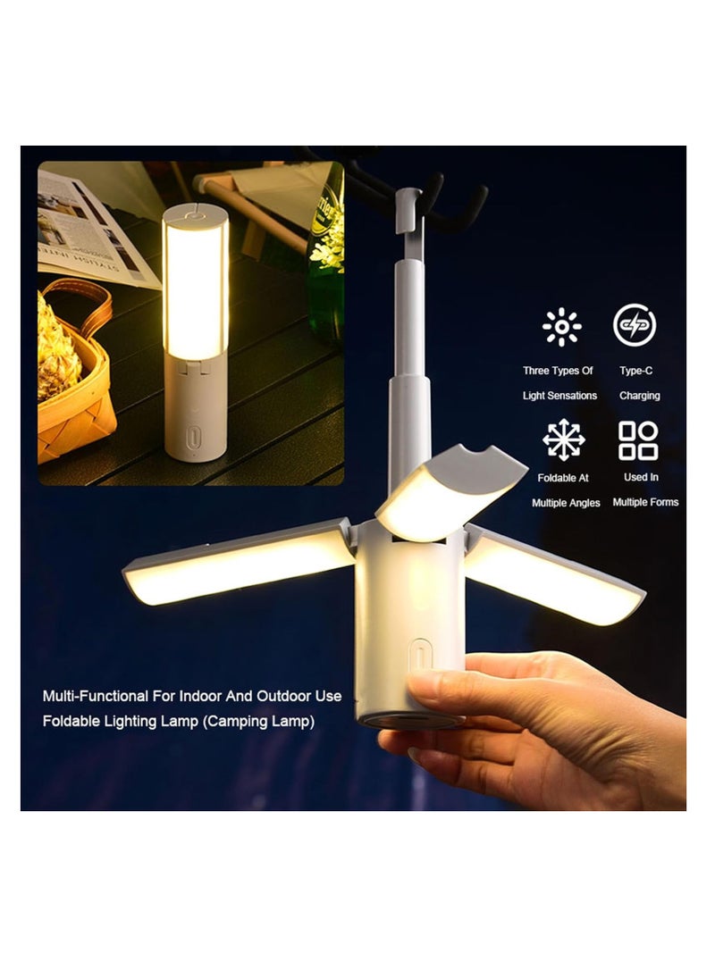 Multifunctional Camping Lantern with Hanging Hook Outdoor Handheld Flashlight Foldable 3 Panels Rechargeable Camping Lamp
