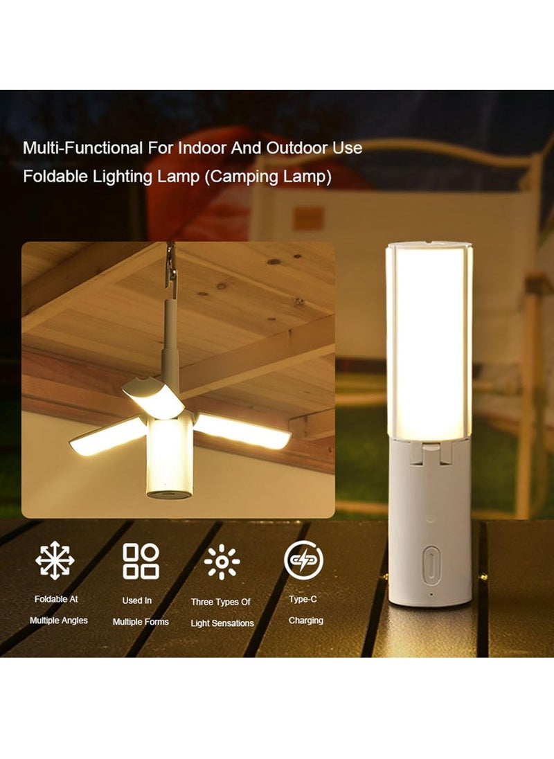 Multifunctional Camping Lantern with Hanging Hook Outdoor Handheld Flashlight Foldable 3 Panels Rechargeable Camping Lamp