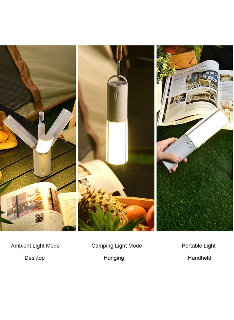 Multifunctional Camping Lantern with Hanging Hook Outdoor Handheld Flashlight Foldable 3 Panels Rechargeable Camping Lamp
