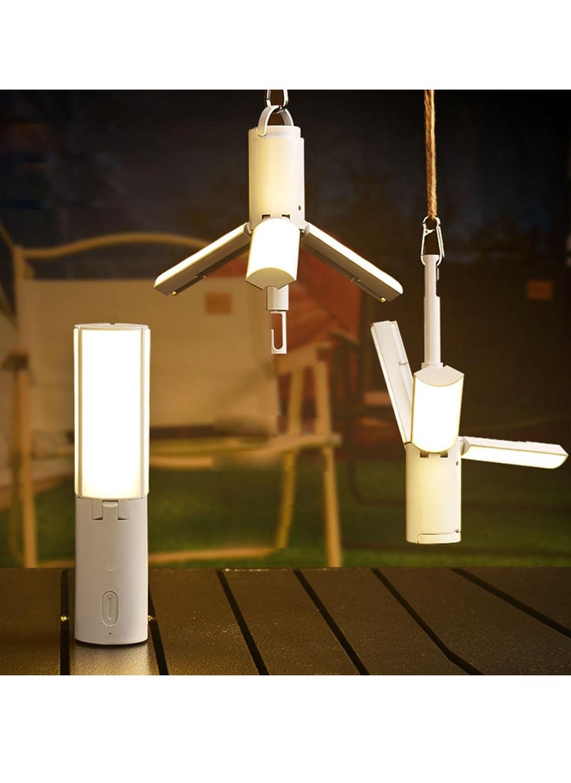 Multifunctional Camping Lantern with Hanging Hook Outdoor Handheld Flashlight Foldable 3 Panels Rechargeable Camping Lamp