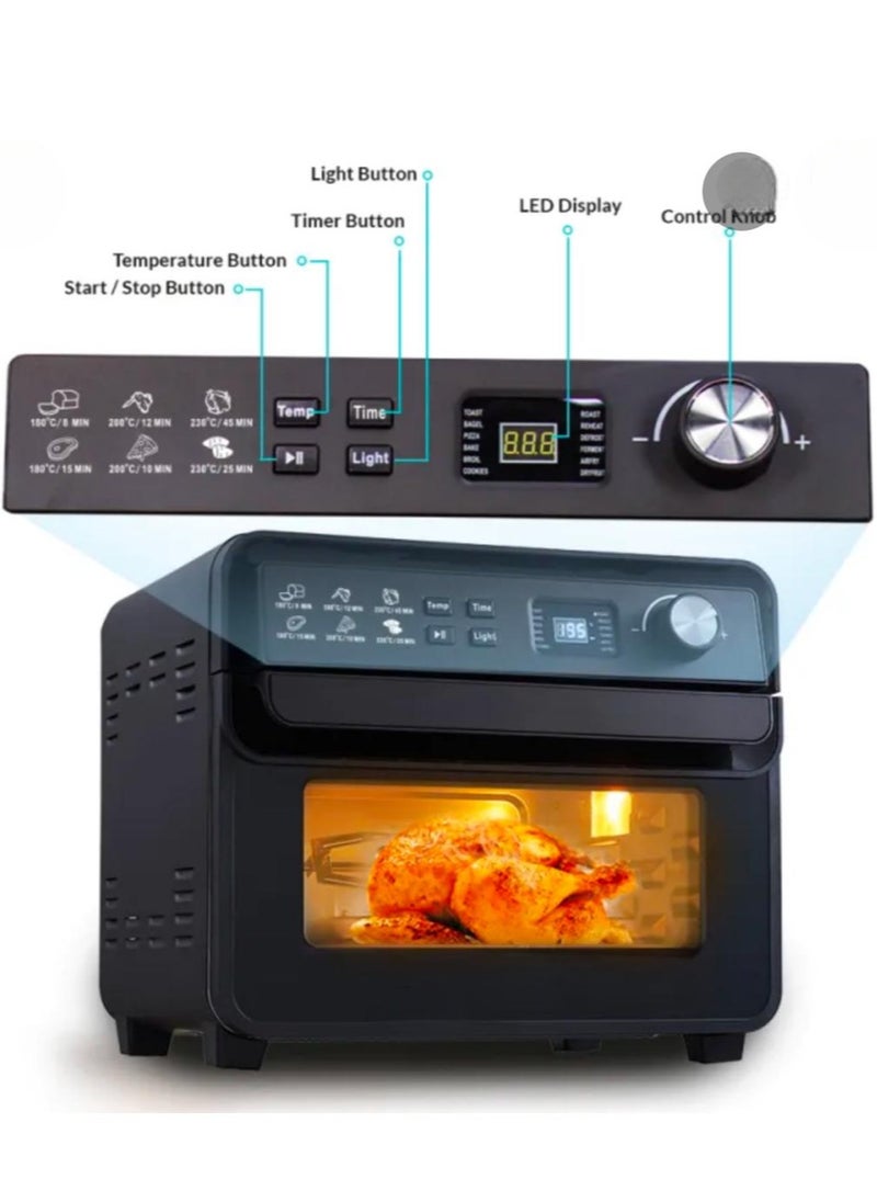 22L Digital Air Fryer Oven with Rotisserie & Dehydrator, 1700W Large Capacity Toaster Oven, 10-in-1 Functions – Bake, Grill, Roast, Pizza, Includes Accessories & Recipe Book
