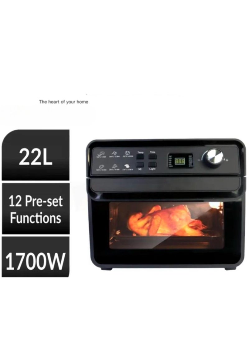 22L Digital Air Fryer Oven with Rotisserie & Dehydrator, 1700W Large Capacity Toaster Oven, 10-in-1 Functions – Bake, Grill, Roast, Pizza, Includes Accessories & Recipe Book