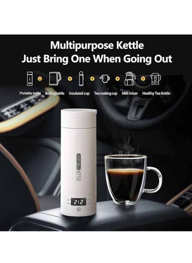 Travel Electric Kettle Portable Small Mini Tea Coffee Kettle Water Boiler, Water Heater with 4 Temperature Control,304 Stainless Steel with Auto Shut-Off u0026 Boil Dry Protection, BPA-Free (White)