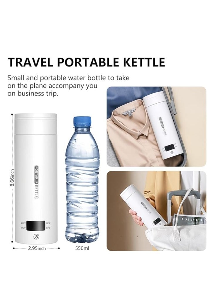 Travel Electric Kettle Portable Small Mini Tea Coffee Kettle Water Boiler, Water Heater with 4 Temperature Control,304 Stainless Steel with Auto Shut-Off u0026 Boil Dry Protection, BPA-Free (White)