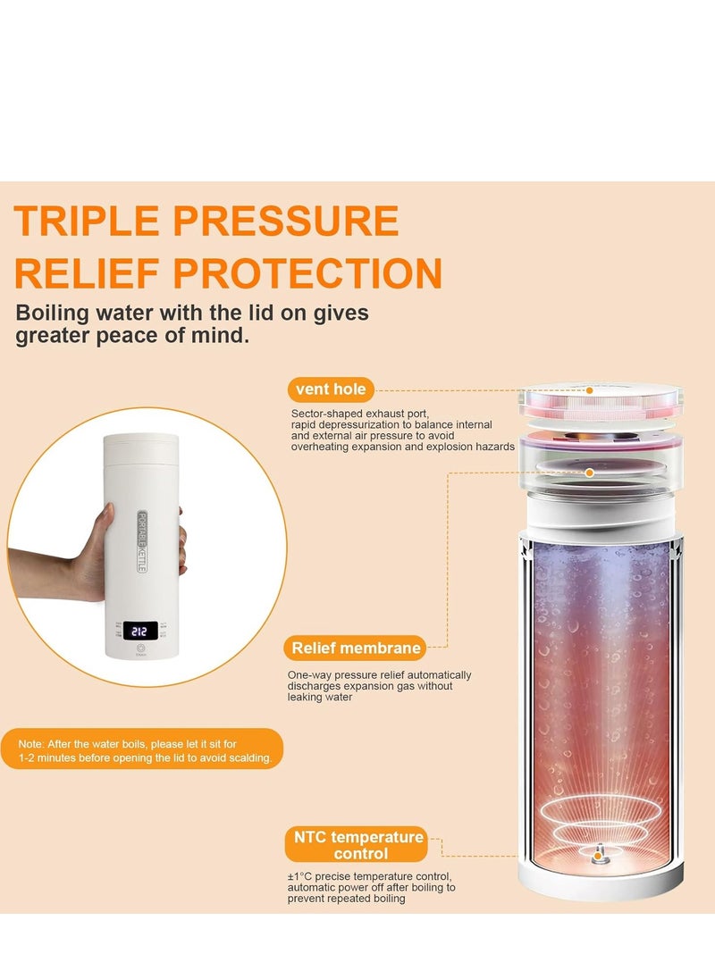 Travel Electric Kettle Portable Small Mini Tea Coffee Kettle Water Boiler, Water Heater with 4 Temperature Control,304 Stainless Steel with Auto Shut-Off u0026 Boil Dry Protection, BPA-Free (White)
