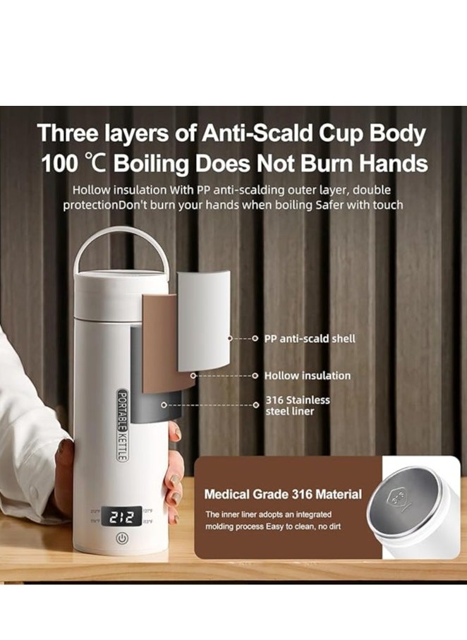 Travel Electric Kettle Portable Small Mini Tea Coffee Kettle Water Boiler, Water Heater with 4 Temperature Control,304 Stainless Steel with Auto Shut-Off u0026 Boil Dry Protection, BPA-Free (White)