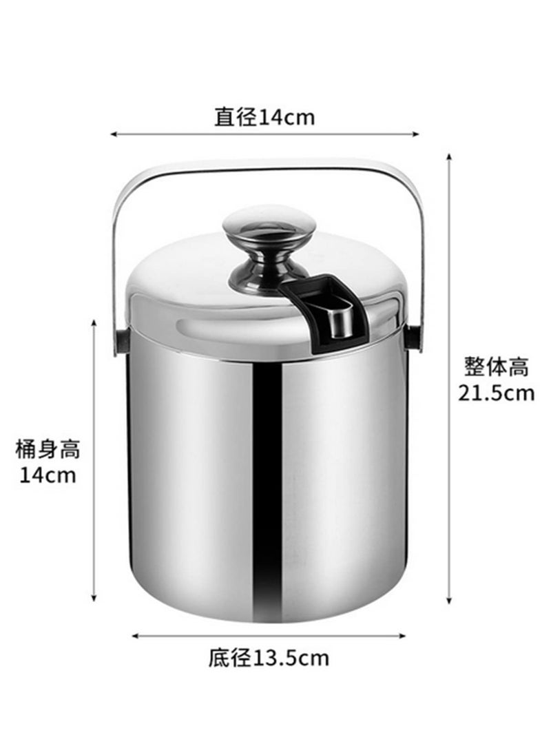 1pcs 1.3 Liter Stainless Steel Ice Cube Container Ice Bucket Ice Cube Container Double Walled With Lid and Ice Tongs Included Strainer for Chilling Beer Champagne and Wine