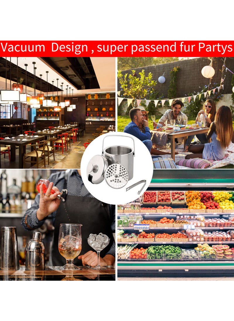 1pcs 1.3 Liter Stainless Steel Ice Cube Container Ice Bucket Ice Cube Container Double Walled With Lid and Ice Tongs Included Strainer for Chilling Beer Champagne and Wine