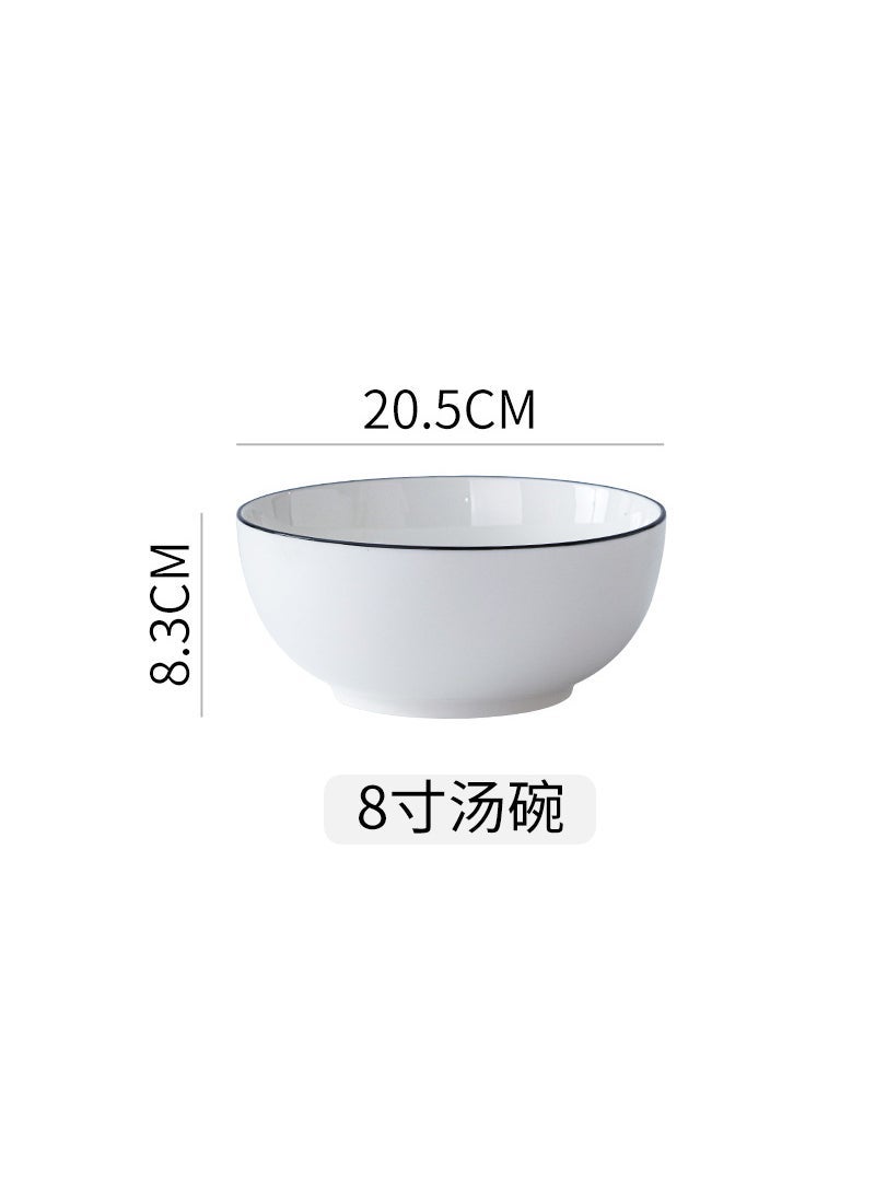 European-style Household Simple Small Clear New Color Value Ceramic Dishes, Dishes, Spoons and Chopsticks Family One-person Food Combination Tableware Set 8 inch soup bowl