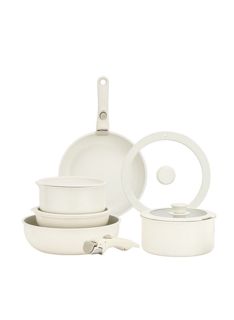 11pcs ceremic aluminum nonstick cookware set fry pan detachable handle glass lid silicone pans pots