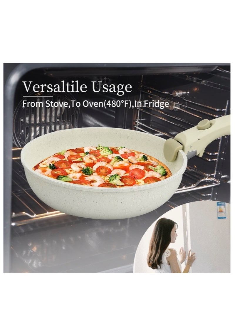11pcs ceremic aluminum nonstick cookware set fry pan detachable handle glass lid silicone pans pots