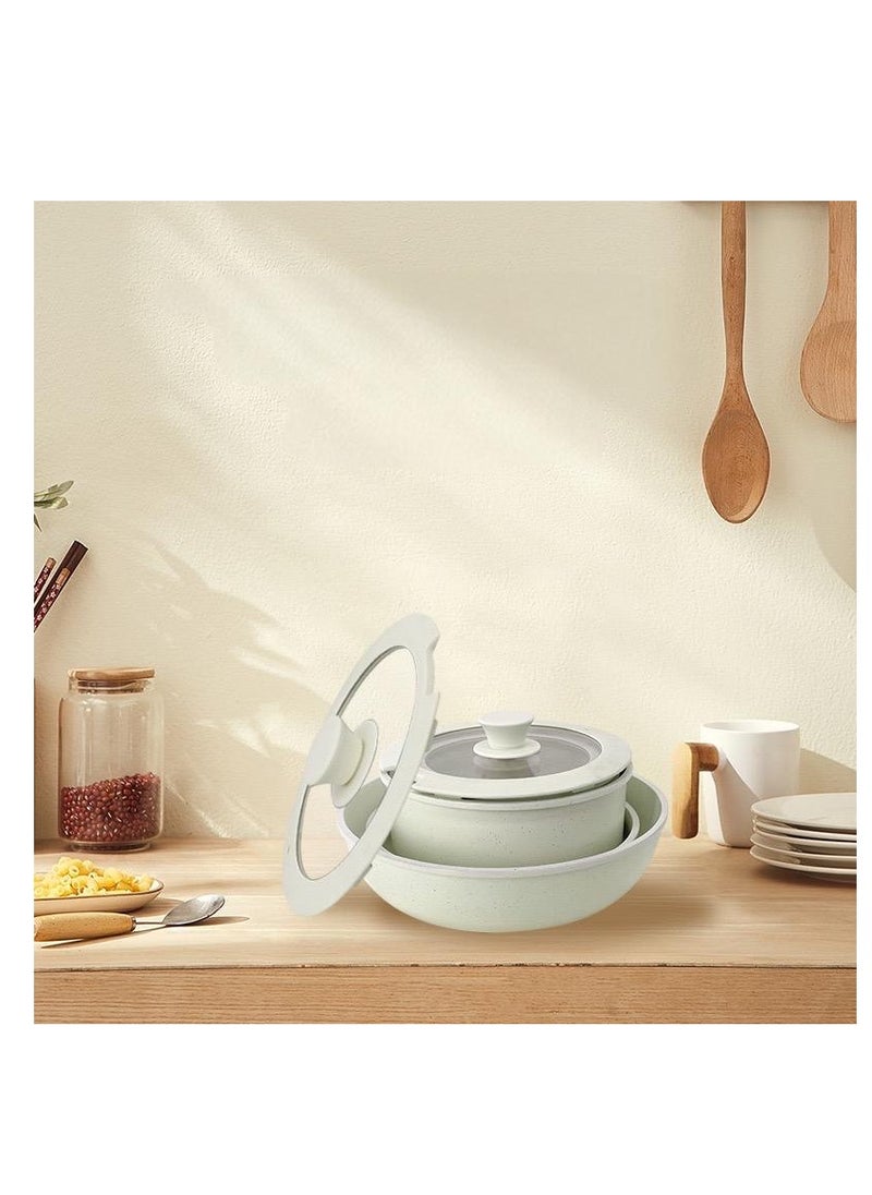 11pcs ceremic aluminum nonstick cookware set fry pan detachable handle glass lid silicone pans pots