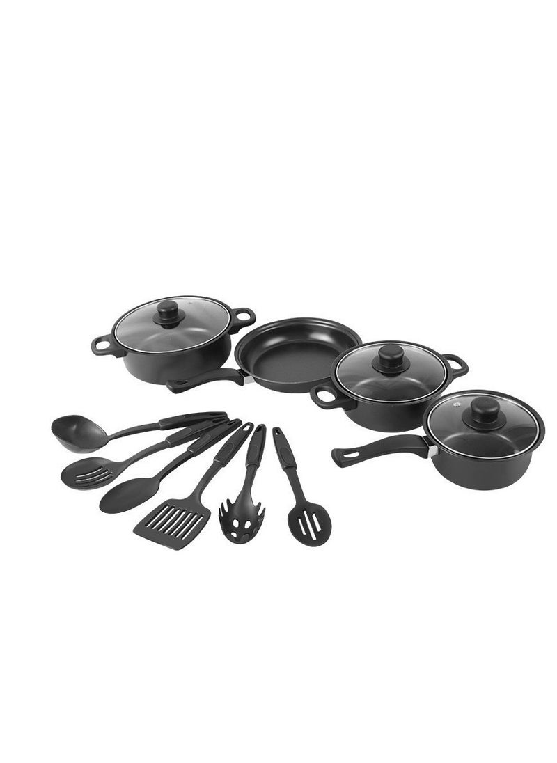 13 pcs nonstick kitchen cookware set soup pan stew pan frying pan Korean style metal pots minimalist design sustainable metal glass lid olive cookware set