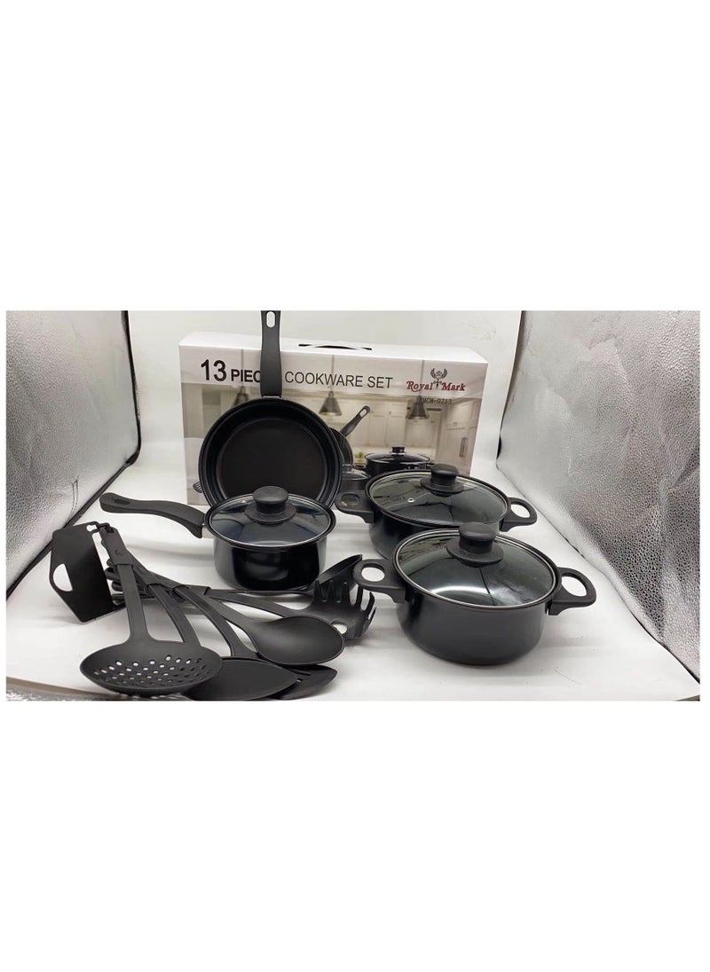 13 pcs nonstick kitchen cookware set soup pan stew pan frying pan Korean style metal pots minimalist design sustainable metal glass lid olive cookware set