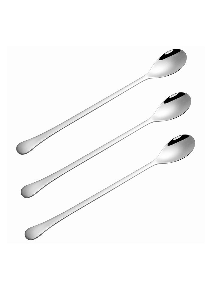 Long Handle Tea Spoon Stainless Steel Cocktail Stirring Spoons Silver,3 PCS