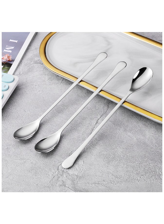 Long Handle Tea Spoon Stainless Steel Cocktail Stirring Spoons Silver,3 PCS