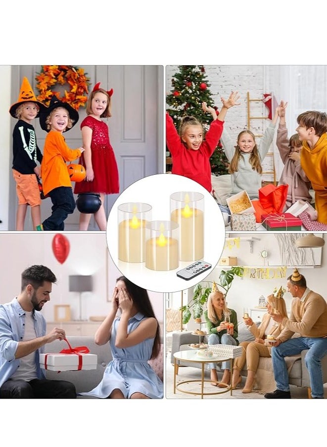 Flameless Candles 10cm 12.5cm 15cm Set of 3 Acrylic Glass Pillars 7.8cm Diameter Battery Operated Flickering Candles Include Remote with Timer for Home Decor Wedding Festival Cafe Restaurant Decor