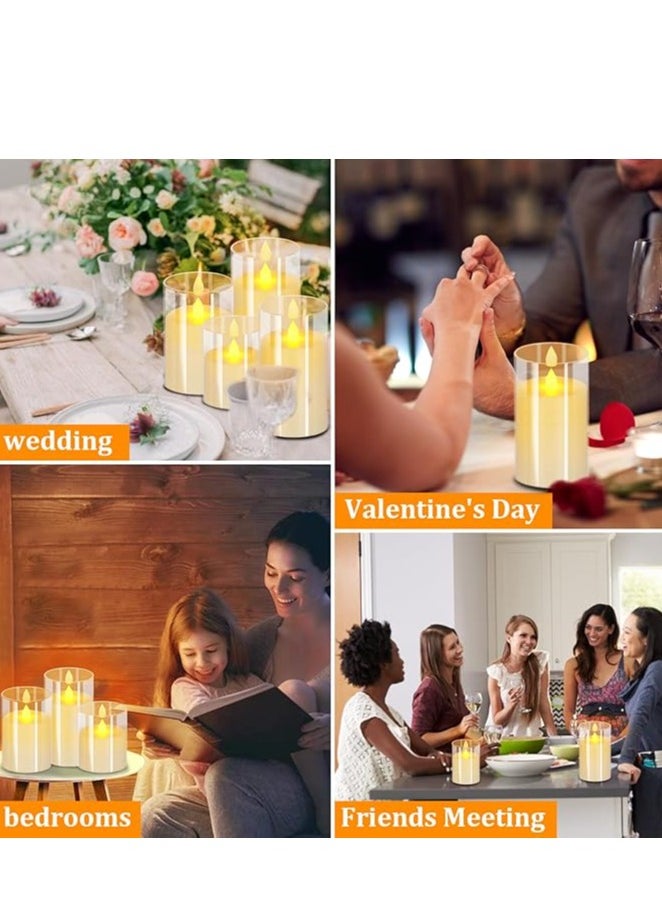 Flameless Candles 10cm 12.5cm 15cm Set of 3 Acrylic Glass Pillars 7.8cm Diameter Battery Operated Flickering Candles Include Remote with Timer for Home Decor Wedding Festival Cafe Restaurant Decor