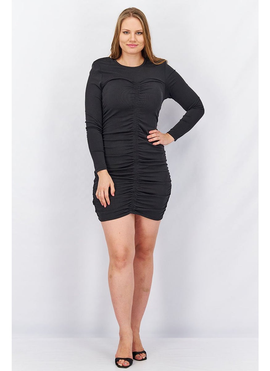 Women Textured Bodycon Dress, Black