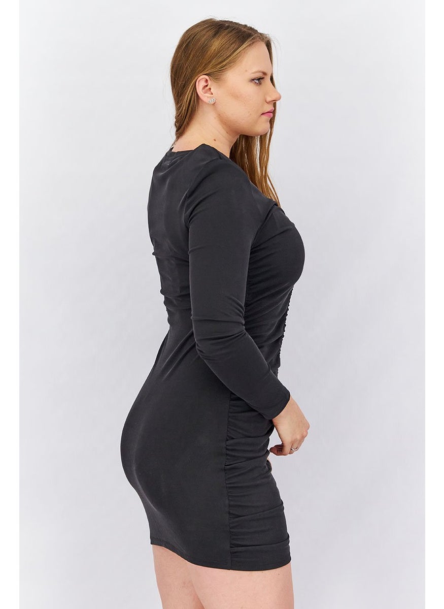 Women Textured Bodycon Dress, Black