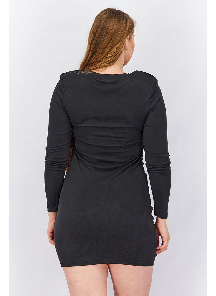Women Textured Bodycon Dress, Black