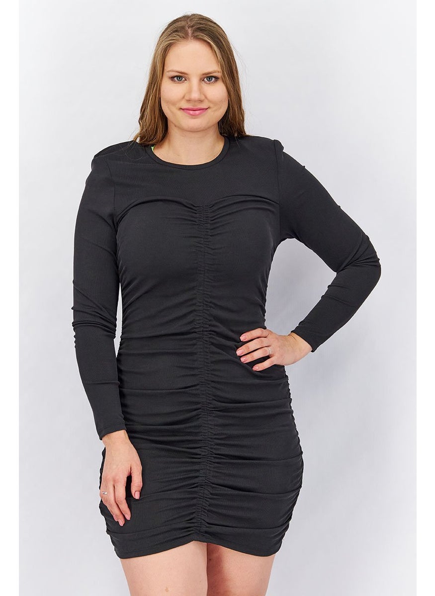 Women Textured Bodycon Dress, Black