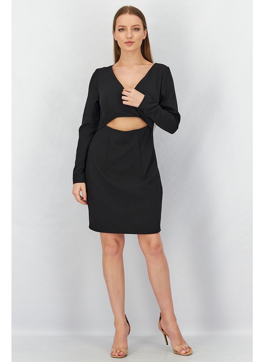 Women Cut Out Detail Bodycon Dress, Black