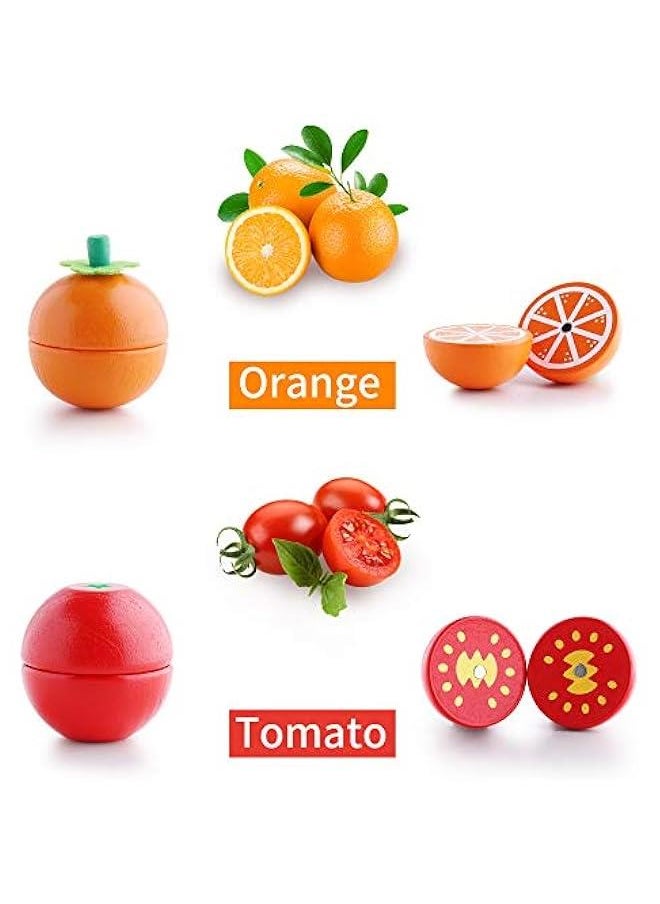 Wooden Pretend Play Food, Cutting Cooking Set W/Chopping Board, Kitchen Vegetables Fruit Magnetic Toy, Early Learning Educational Gifts for 3, 4, 5, 6 Year Old Kids, Toddler, Boy, Girl