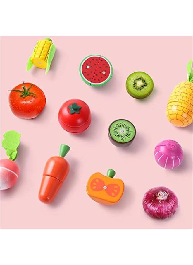 Wooden Play Food Toy, Kids Wood Cutting Magnetic Fruit Vegetables, Toddler Cooking Pretend Play Kitchen Food Set, Montessori Educational Birthday Gift for Age 3 4 5 6 7 Year Old Girl Boy