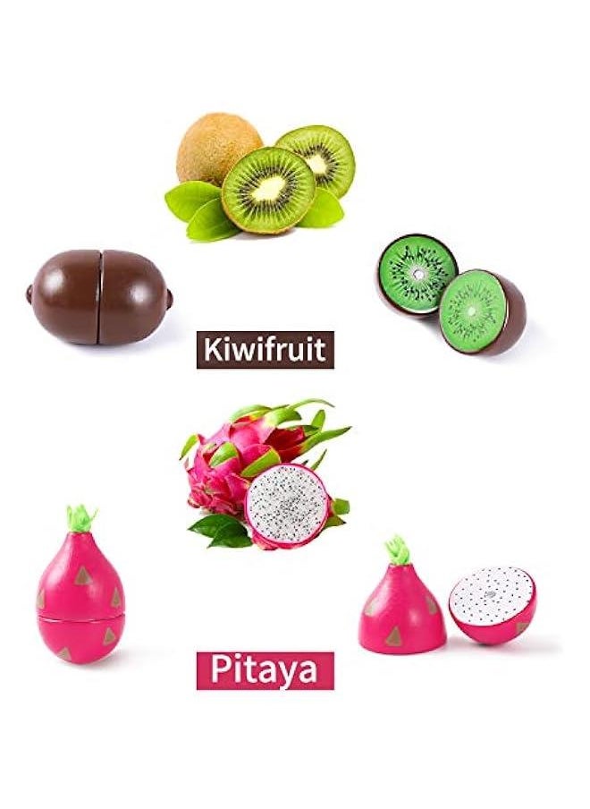 Wooden Play Food Toy, Kids Wood Cutting Magnetic Fruit Vegetables, Toddler Cooking Pretend Play Kitchen Food Set, Montessori Educational Birthday Gift for Age 3 4 5 6 7 Year Old Girl Boy
