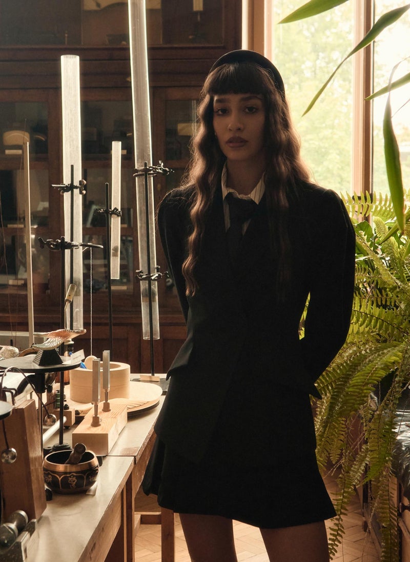 Flared jacket with voluminous sleeves