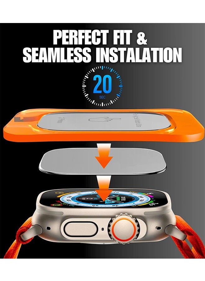 Screen Protector for Apple Watch Ultra 2 49mm, 2 Pack Tempered Glass Screen Protector with Easy Installation Kit, Full Coverage for iWatch 49mm Display